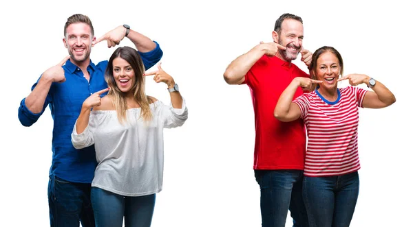 Collage Van Jonge Volwassen Paar Verliefd Geïsoleerde Achtergrond Glimlachend Vertrouwen — Stockfoto