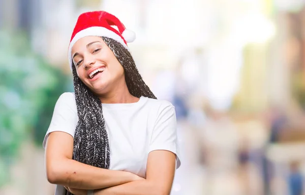 Jeune Fille Afro Américaine Cheveux Tressés Portant Chapeau Noël Sur — Photo