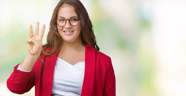 Hermosa Mujer Negocios Más Tamaño Joven Usando Chaqueta Elegante Gafas —  Fotos de Stock