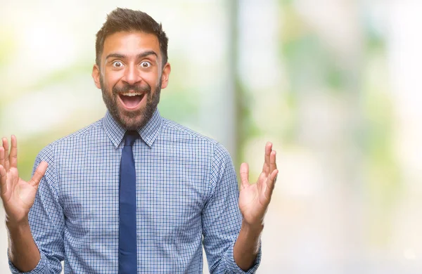 Erwachsener Hispanischer Geschäftsmann Mit Isoliertem Hintergrund Feiert Verrückt Und Erstaunt — Stockfoto