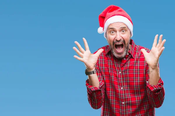 Hombre Mediana Edad Con Sombrero Navidad Sobre Fondo Aislado Celebrando — Foto de Stock