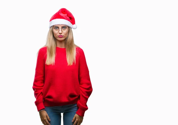 Jovem Bela Mulher Loira Vestindo Chapéu Natal Sobre Fundo Isolado — Fotografia de Stock