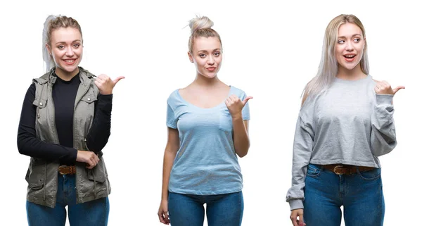 Collage Vacker Blond Ung Kvinna Över Isolerade Bakgrund Leende Med — Stockfoto
