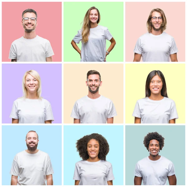 Collage Personnes Groupe Femmes Hommes Sur Fond Isolé Coloré Avec — Photo