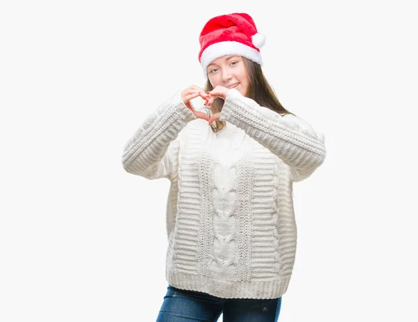 Giovane Bella Donna Caucasica Indossa Cappello Natale Sfondo Isolato Sorridente — Foto Stock