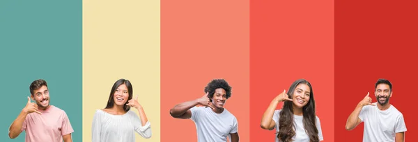 Collage Diferentes Etnias Jóvenes Sobre Rayas Colores Fondo Aislado Sonriendo —  Fotos de Stock