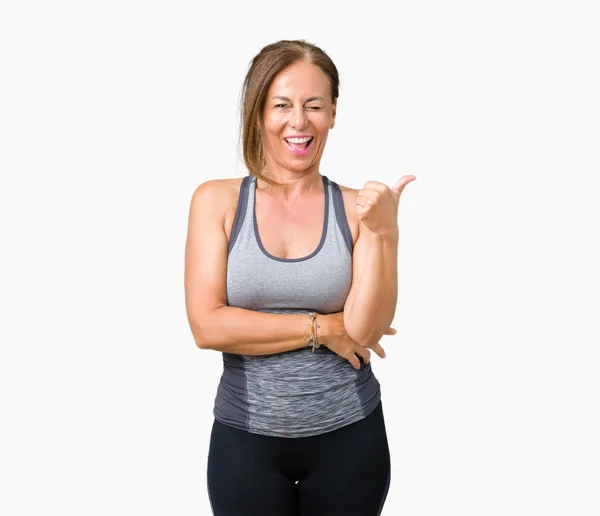 Beautiful Middle Age Woman Wearing Sport Clothes Isolated Background Smiling — Stock Photo, Image