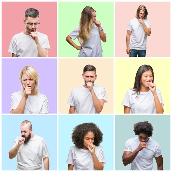 Collage Van Groep Mensen Vrouwen Mannen Kleurrijke Geïsoleerde Achtergrond Gevoel — Stockfoto