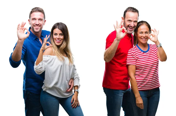 Collage Pareja Joven Madura Enamorada Sobre Fondo Aislado Sonriendo Positiva —  Fotos de Stock