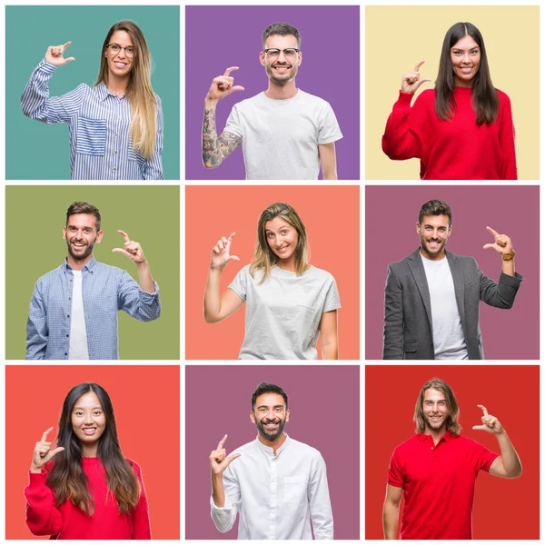 Collage Group People Women Men Colorful Isolated Background Smiling Confident — Stock Photo, Image