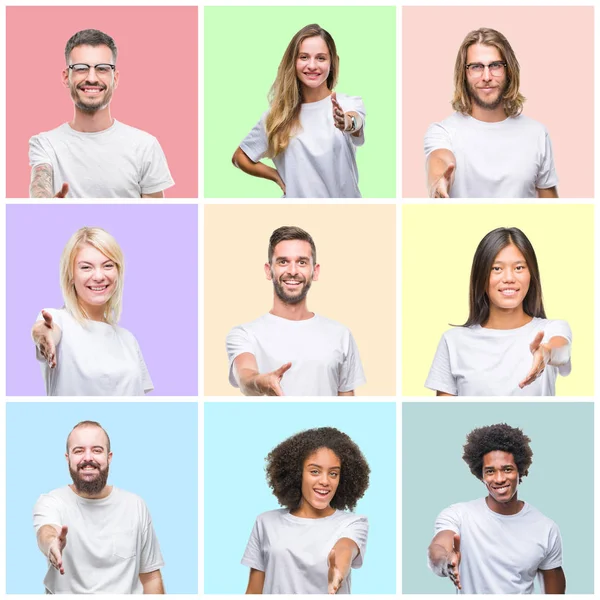 Colagem Pessoas Grupo Mulheres Homens Sobre Fundo Isolado Colorido Sorrindo — Fotografia de Stock