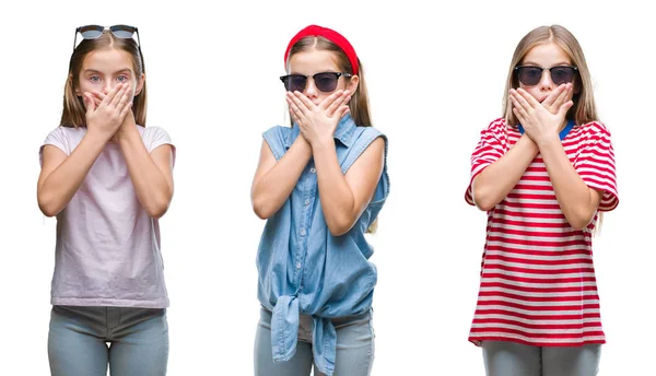 Collage Young Little Girl Kid Wearing Sunglasses Isolated Background Shocked — Stock Photo, Image