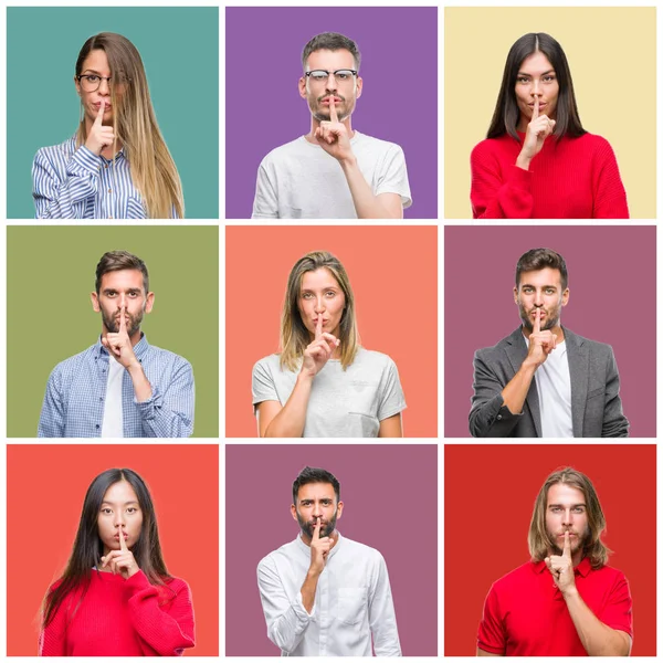 Collage Persone Gruppo Donne Uomini Sfondo Colorato Isolato Chiedendo Essere — Foto Stock