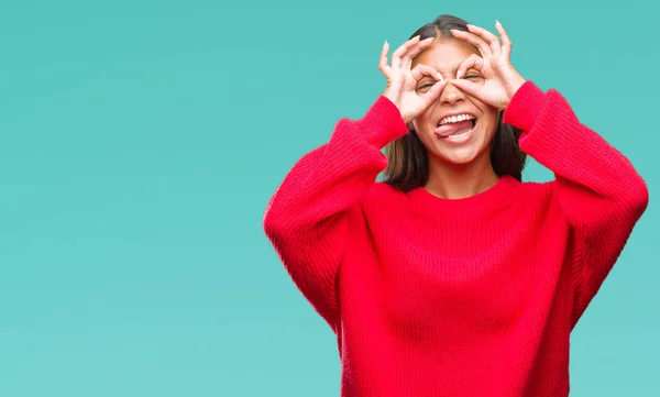 Junge Schöne Arabische Frau Trägt Winterpullover Über Isoliertem Hintergrund Und — Stockfoto