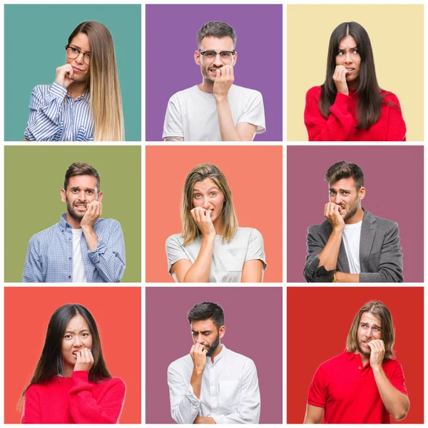 Collage Personas Del Grupo Mujeres Hombres Sobre Fondo Aislado Colorido —  Fotos de Stock