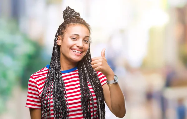 Young Gevlochten Hair Afrikaans Amerikaans Meisje Geïsoleerde Achtergrond Gelukkig Duimschroef — Stockfoto