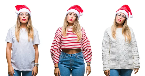 Collage Ung Vacker Kvinna Som Bär Jul Hatt Över Isolerade — Stockfoto