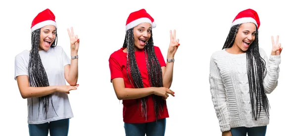 Collage Bella Donna Afro Americana Con Cappello Natale Sfondo Isolato — Foto Stock