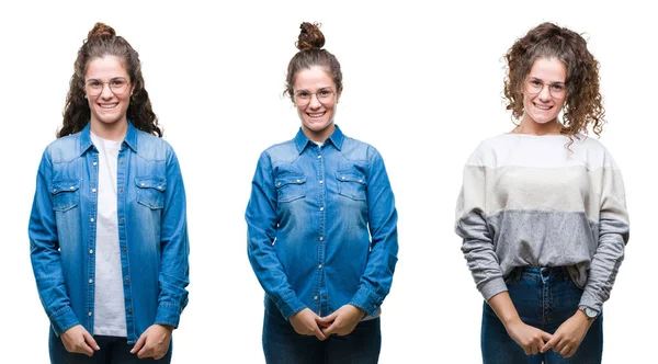 Colagem Jovem Morena Cabelo Encaracolado Menina Sobre Fundo Isolado Com — Fotografia de Stock