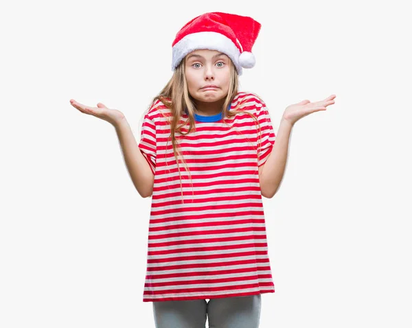 Όμορφη Κοπέλα Φορώντας Καπέλο Χριστουγέννων Πάνω Από Απομονωμένες Φόντο Ανίδεοι — Φωτογραφία Αρχείου