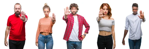 Collage Grupo Jóvenes Sobre Colorido Fondo Aislado Haciendo Dejar Cantar — Foto de Stock