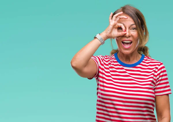 Donna Ispanica Anziana Mezza Età Sfondo Isolato Facendo Gesto Con — Foto Stock