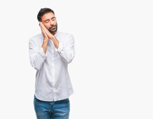 Homem Hispânico Adulto Sobre Fundo Isolado Dormindo Cansado Sonhando Posando — Fotografia de Stock