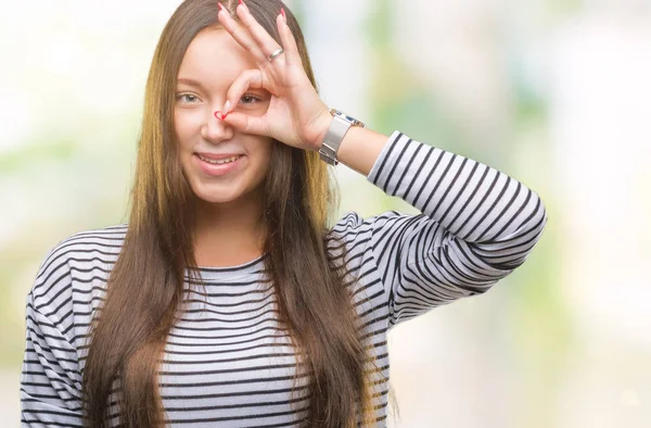 Young Beautiful Caucasian Woman Isolated Background Doing Gesture Hand Smiling — Stock Photo, Image