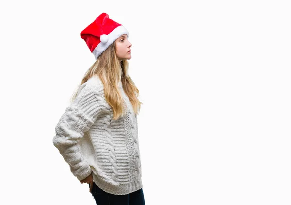 Joven Hermosa Mujer Rubia Con Sombrero Navidad Sobre Fondo Aislado — Foto de Stock