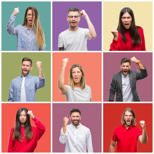 Colagem Pessoas Grupo Mulheres Homens Sobre Fundo Isolado Colorido Irritado — Fotografia de Stock