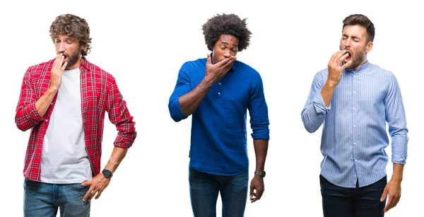 Collage Grupp Afroamerikanska Och Spansktalande Män Över Isolerade Bakgrund Uttråkad — Stockfoto