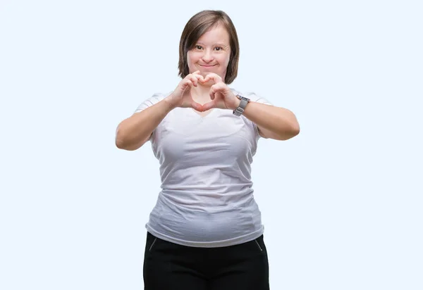 Junge Erwachsene Frau Mit Syndrom Über Isoliertem Hintergrund Die Verliebt — Stockfoto