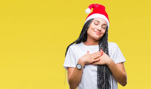 Jovem Trançado Cabelo Afro Americano Menina Vestindo Chapéu Natal Sobre — Fotografia de Stock