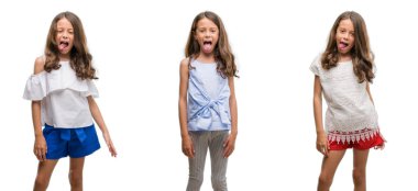 İspanyol Genç çocuk dilini izole arka plan üzerinde kolaj out komik ifade ile mutlu. Duygu kavramı.