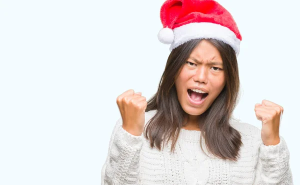 Jeune Femme Asiatique Portant Chapeau Noël Sur Fond Isolé Très — Photo