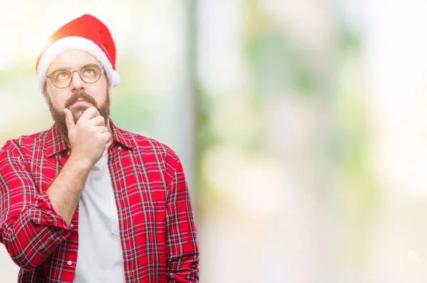 Joven Hombre Caucásico Con Sombrero Navidad Sobre Fondo Aislado Con — Foto de Stock