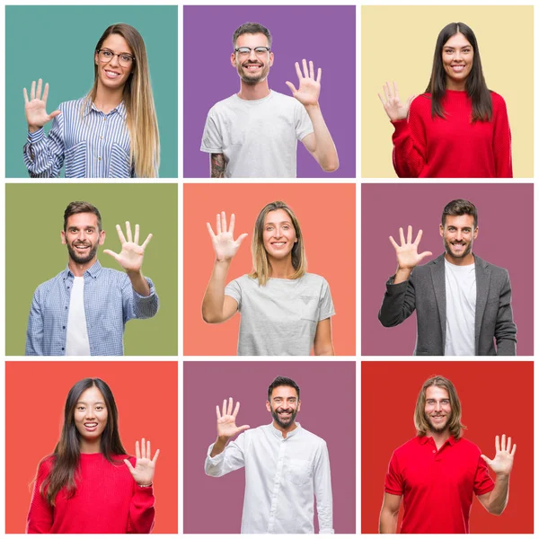 Collage Grupp Människor Kvinnor Och Män Över Färgglada Isolerade Bakgrund — Stockfoto