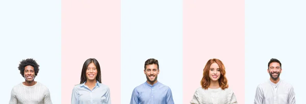 Collage Van Groep Jongeren Kleurrijke Geïsoleerde Achtergrond Met Een Gelukkig — Stockfoto