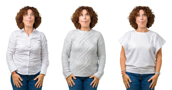 Kolaż Kobieta Senior Business Średnim Wieku Noszenie Shirt Biały Białym — Zdjęcie stockowe