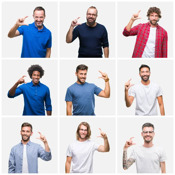 Kolaj Grup Adam Üzerinde Beyaz Bir Arka Plan Gülümseyen Süre — Stok fotoğraf