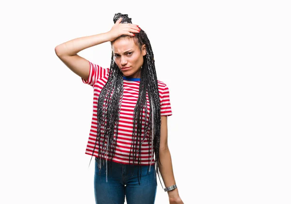 Fiatal Fonott Haj Afro Amerikai Lány Elszigetelt Háttérhez Képest Megzavarja — Stock Fotó