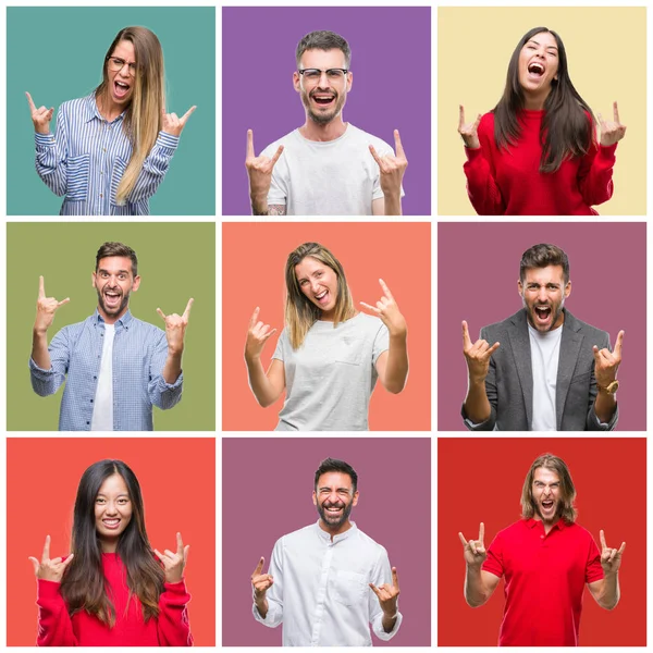 Collage Personas Del Grupo Mujeres Hombres Sobre Fondo Aislado Colorido —  Fotos de Stock