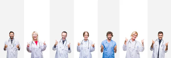 Collage Professional Doctors Stripes Isolated Background Success Sign Doing Positive — Stock Photo, Image