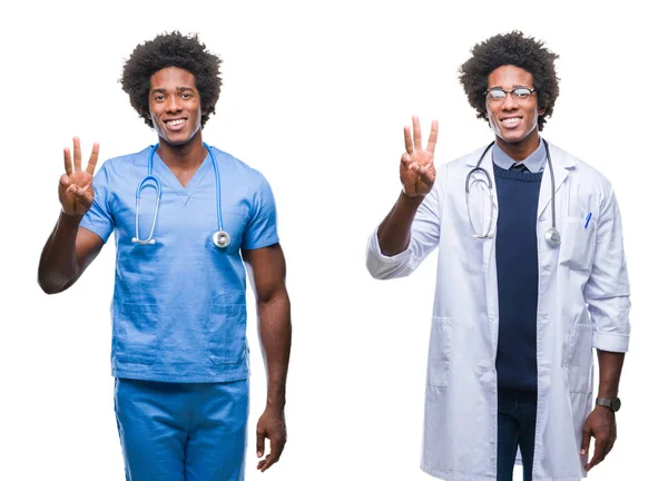 Collage Jeune Chirurgien Afro Américain Infirmière Médecin Homme Sur Fond — Photo