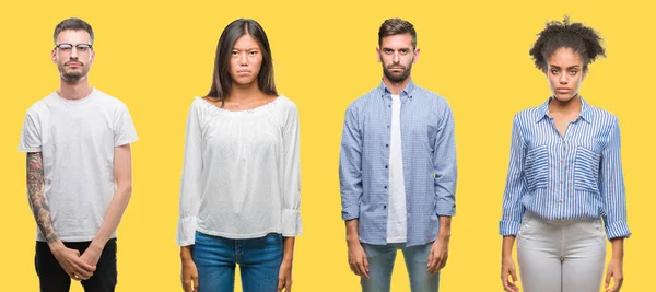 Kolaj Grup Insanlar Kadınlar Erkekler Üzerinde Renkli Sarı Bir Arka — Stok fotoğraf