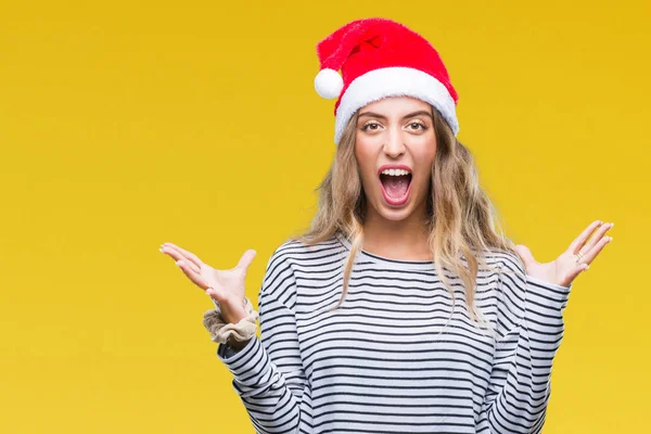 Mooie Jonge Blonde Vrouw Kerstmuts Dragen Geïsoleerd Achtergrond Gek Gek — Stockfoto