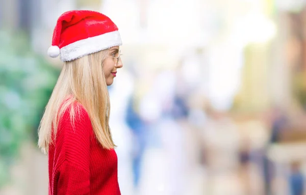 Jeune Belle Femme Blonde Portant Chapeau Noël Sur Fond Isolé — Photo