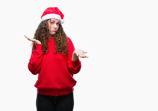 Giovane Ragazza Bruna Che Indossa Cappello Natale Sfondo Isolato Espressione — Foto Stock