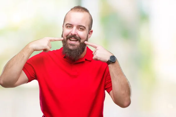 Young Caucasian Hipster Man Wearing Red Shirt Isolated Background Smiling — Stock Photo, Image