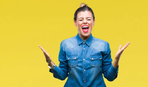 Joven Mujer Hermosa Sobre Fondo Aislado Loco Loco Gritando Gritando —  Fotos de Stock